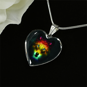 18K Colorful Wolf Gold Necklace Custom Engraved