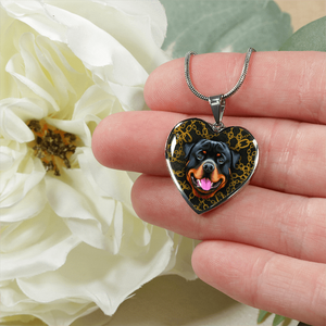 18K Rottweiler Gold Necklace Custom Engraved