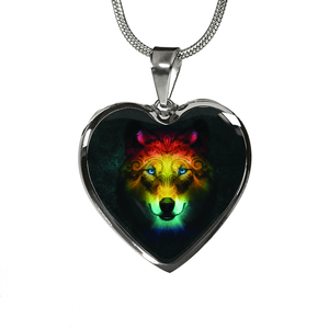 18K Colorful Wolf Gold Necklace Custom Engraved