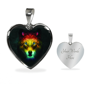 18K Colorful Wolf Gold Necklace Custom Engraved