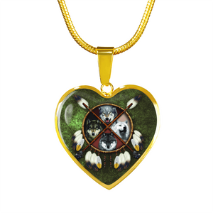 18K 4 Wolves Gold Necklace Custom Engraved