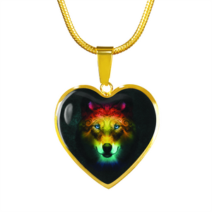 18K Colorful Wolf Gold Necklace Custom Engraved