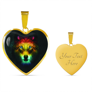18K Colorful Wolf Gold Necklace Custom Engraved
