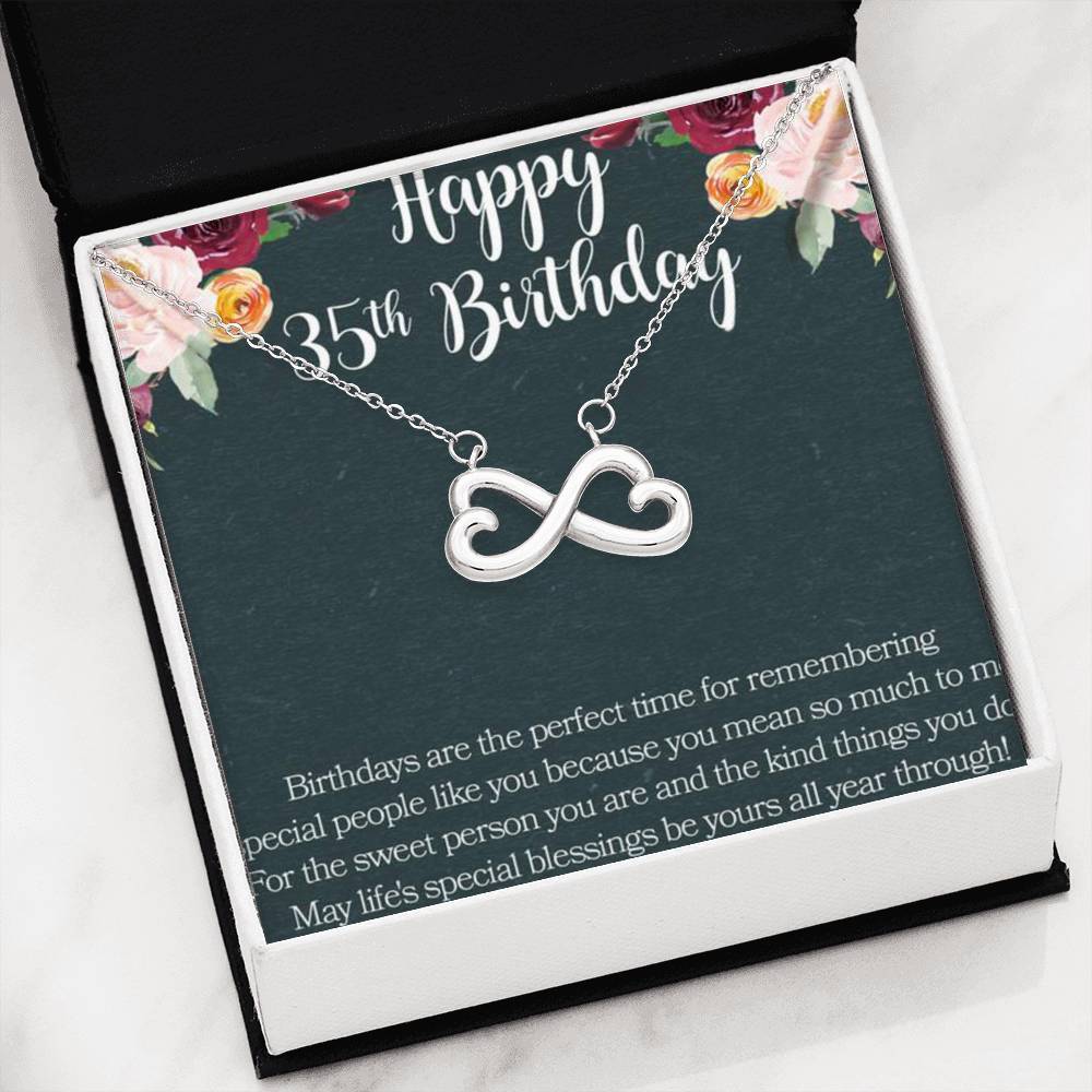 35Th Birthday Gift Best Wishes Message Infinity Hearts Necklace