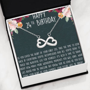 24Th Birthday Gift Best Wishes Message Infinity Hearts Necklace
