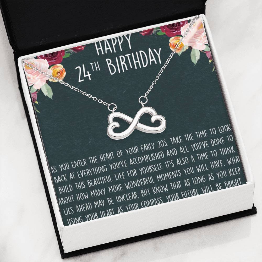 24Th Birthday Gift Best Wishes Message Infinity Hearts Necklace