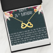 Load image into Gallery viewer, 24Th Birthday Gift Best Wishes Message Infinity Hearts Necklace
