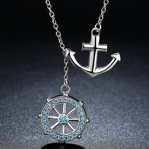 925 Sterling Silver Rudder and Anchor Necklace - Capt. Jack